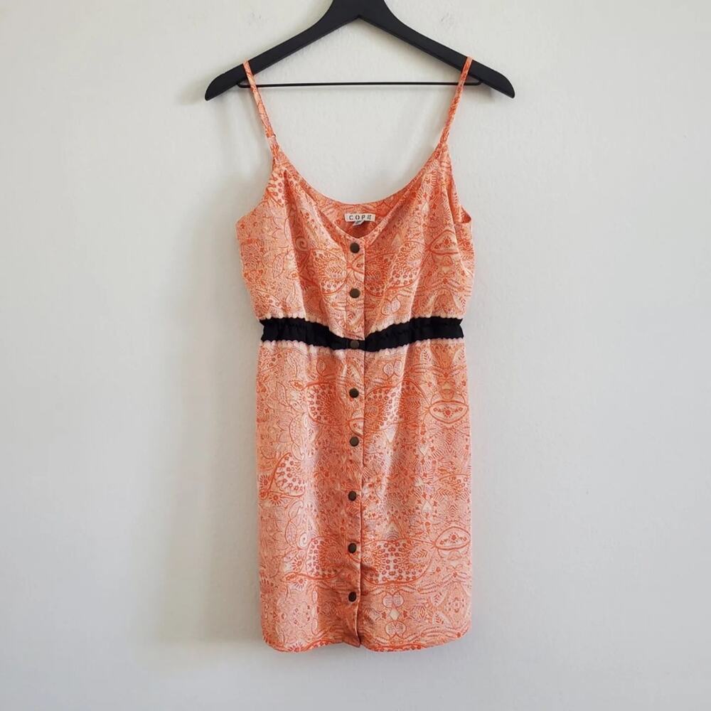 COPE Soft Orange Pattern Snap Front Mini Dress